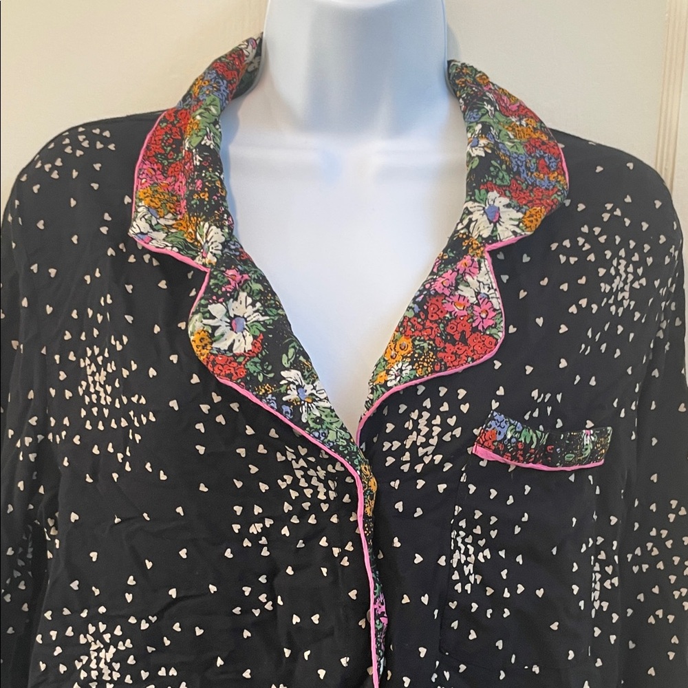 Free People x Anthropologie Kari Printed PajamaTop with Pink Floral Trim - Picture 5 of 7